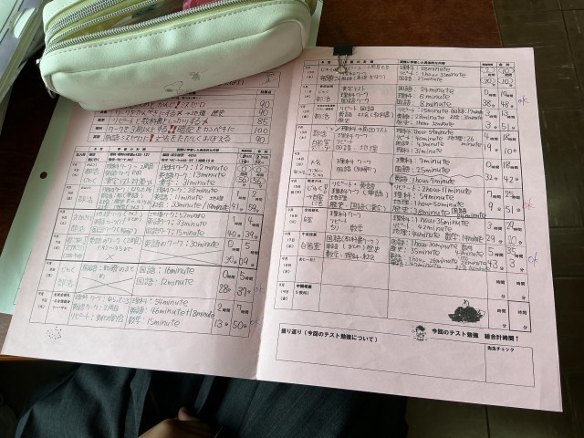 テスト勉強の計画表